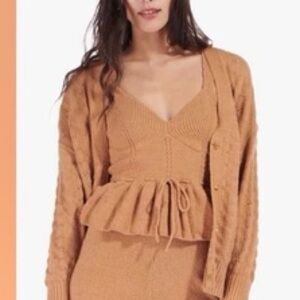 Staud Coco Tank Tan Knit Sleeveless Top Brown Peplum Tie Front